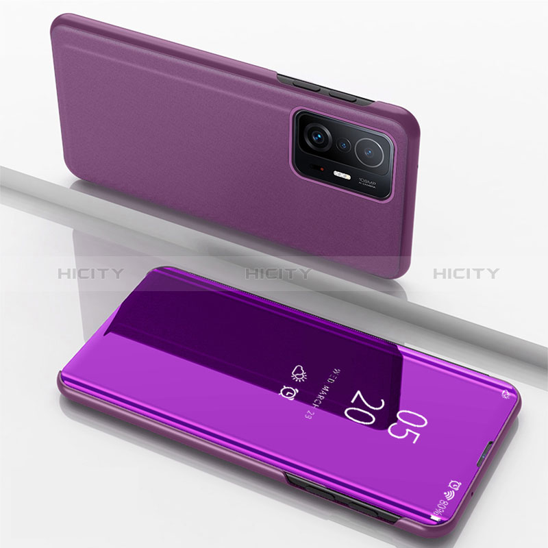 Funda de Cuero Cartera con Soporte Espejo Carcasa QH1 para Xiaomi Mi 11T Pro 5G Morado