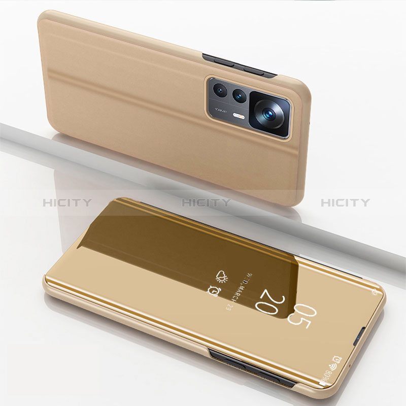 Funda de Cuero Cartera con Soporte Espejo Carcasa QH1 para Xiaomi Mi 12T Pro 5G Oro