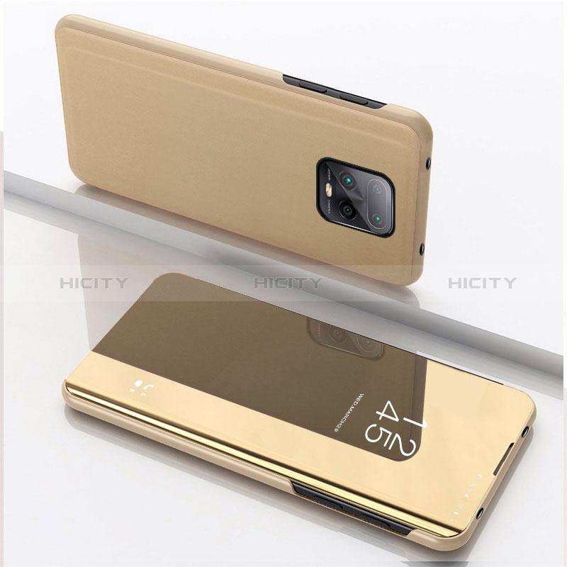 Funda de Cuero Cartera con Soporte Espejo Carcasa QH1 para Xiaomi Redmi 10X 5G Oro