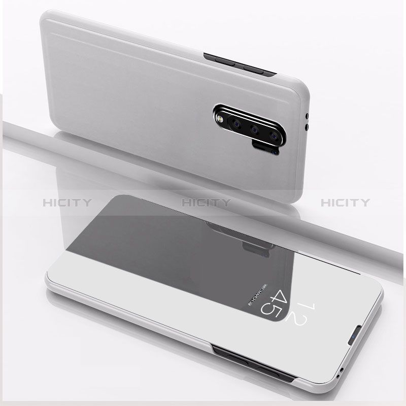 Funda de Cuero Cartera con Soporte Espejo Carcasa QH1 para Xiaomi Redmi 9 Prime India Plata