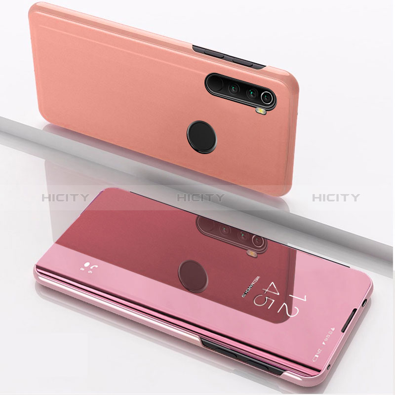 Funda de Cuero Cartera con Soporte Espejo Carcasa QH1 para Xiaomi Redmi Note 8 (2021) Oro Rosa