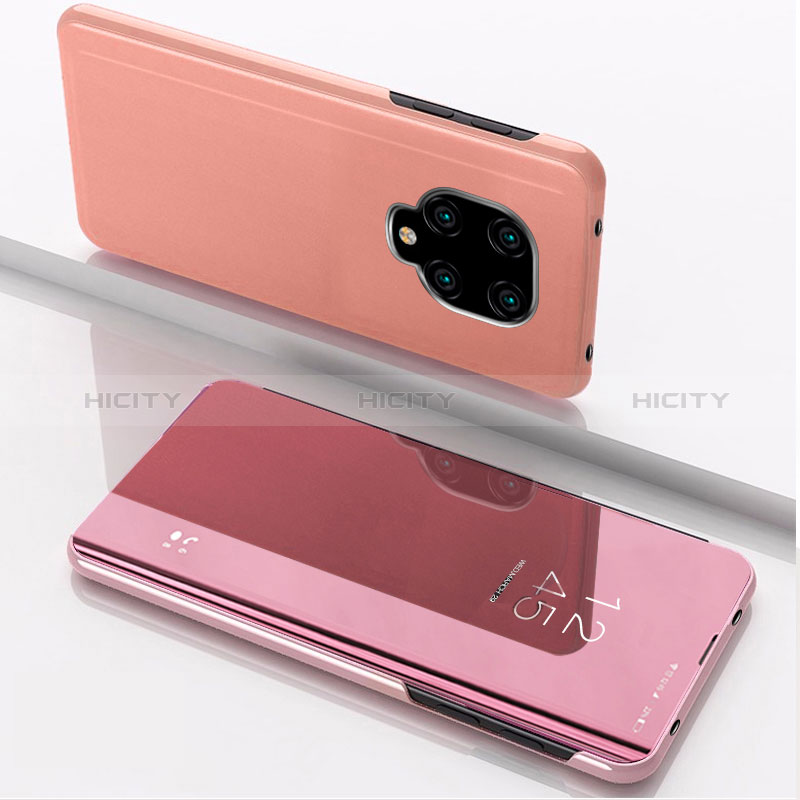 Funda de Cuero Cartera con Soporte Espejo Carcasa QH1 para Xiaomi Redmi Note 9S Oro Rosa