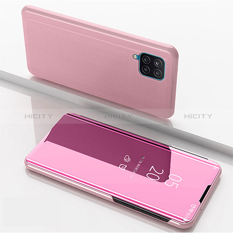 Funda de Cuero Cartera con Soporte Espejo Carcasa ZL1 para Samsung Galaxy A12 Oro Rosa