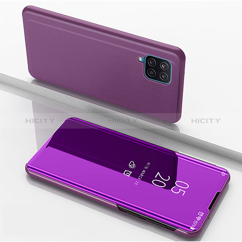 Funda de Cuero Cartera con Soporte Espejo Carcasa ZL1 para Samsung Galaxy A12 Purpura Claro