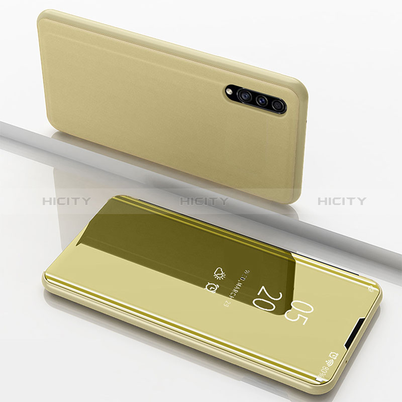 Funda de Cuero Cartera con Soporte Espejo Carcasa ZL1 para Samsung Galaxy A30S Oro