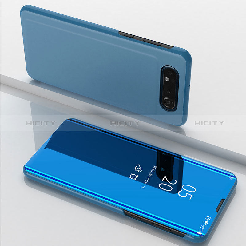 Funda de Cuero Cartera con Soporte Espejo Carcasa ZL1 para Samsung Galaxy A80 Azul