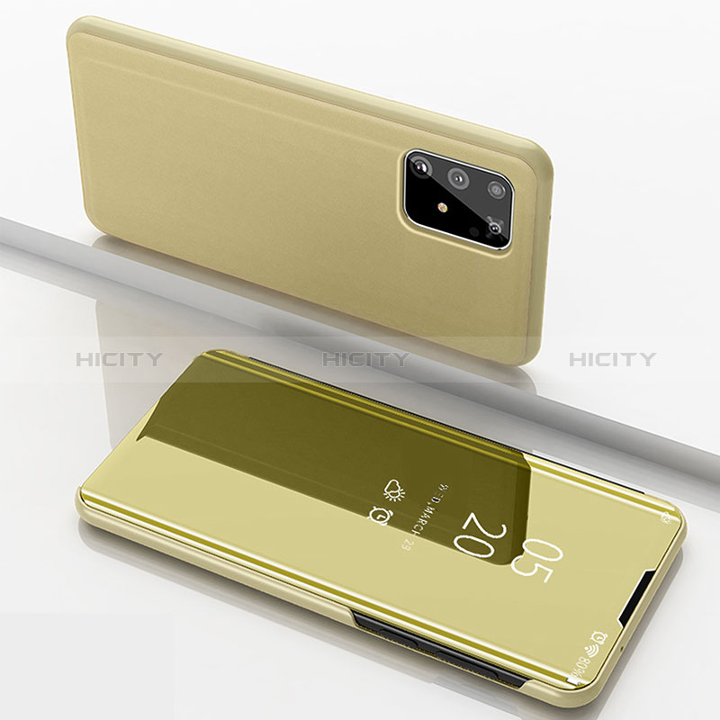 Funda de Cuero Cartera con Soporte Espejo Carcasa ZL1 para Samsung Galaxy A91 Oro