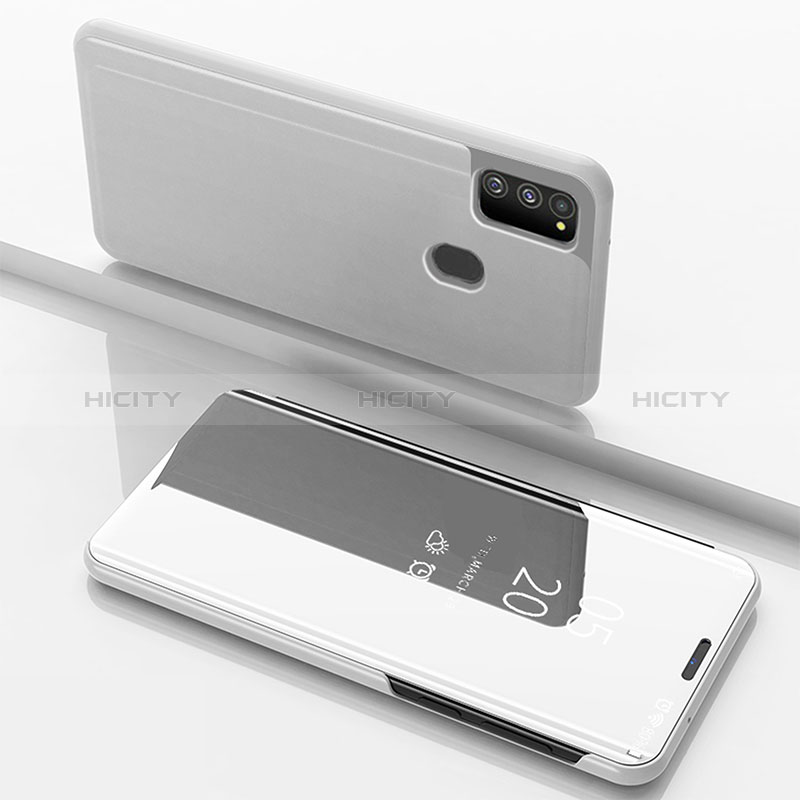 Funda de Cuero Cartera con Soporte Espejo Carcasa ZL1 para Samsung Galaxy M30s Plata