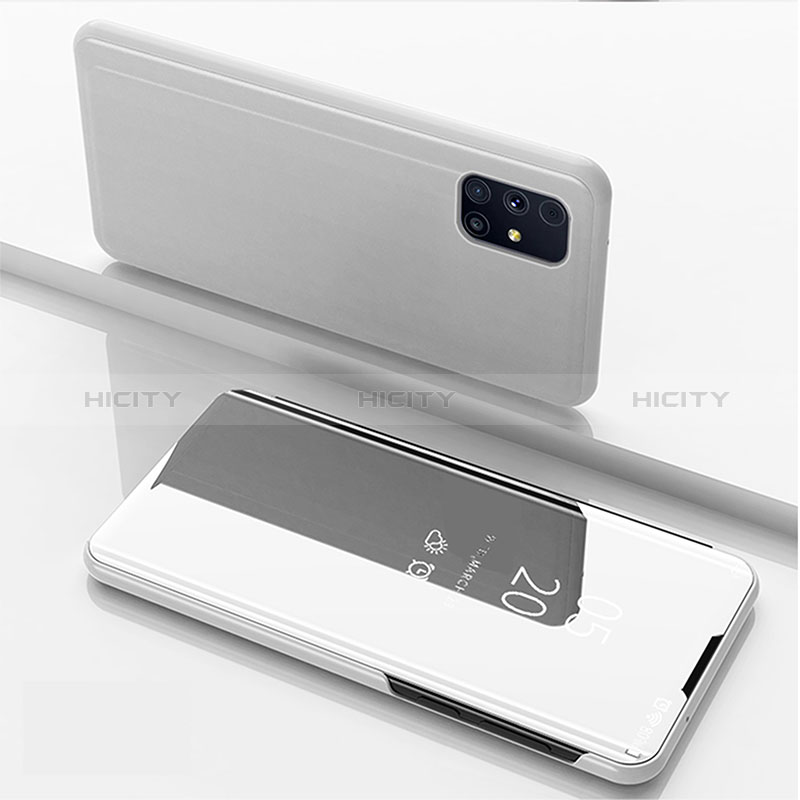 Funda de Cuero Cartera con Soporte Espejo Carcasa ZL1 para Samsung Galaxy M31s Plata