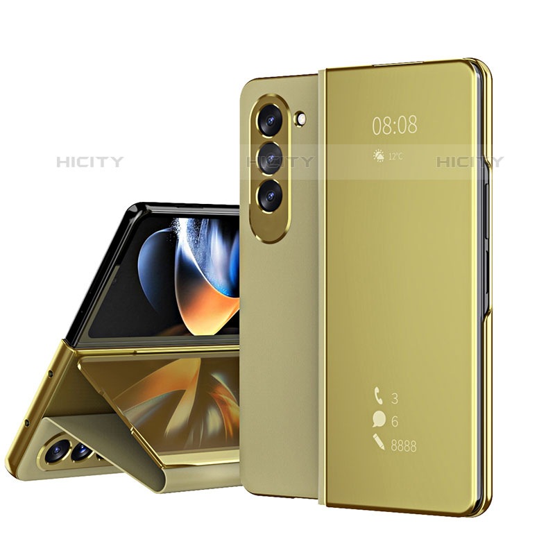 Funda de Cuero Cartera con Soporte Espejo Carcasa ZL1 para Samsung Galaxy Z Fold5 5G Oro