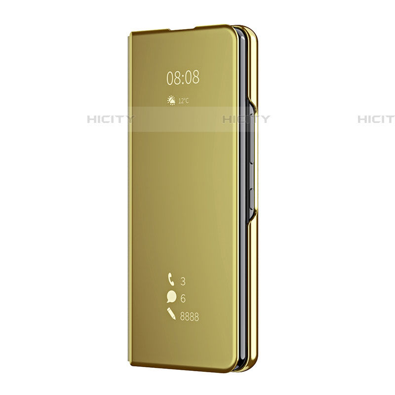 Funda de Cuero Cartera con Soporte Espejo Carcasa ZL2 para Samsung Galaxy Z Fold4 5G Oro