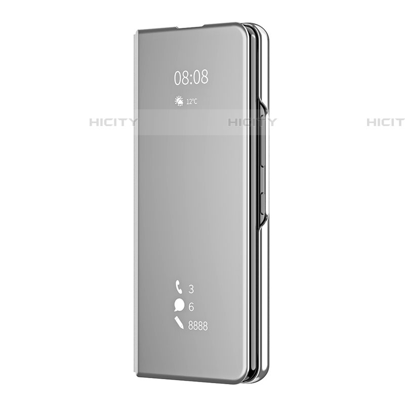 Funda de Cuero Cartera con Soporte Espejo Carcasa ZL2 para Samsung Galaxy Z Fold4 5G Plata