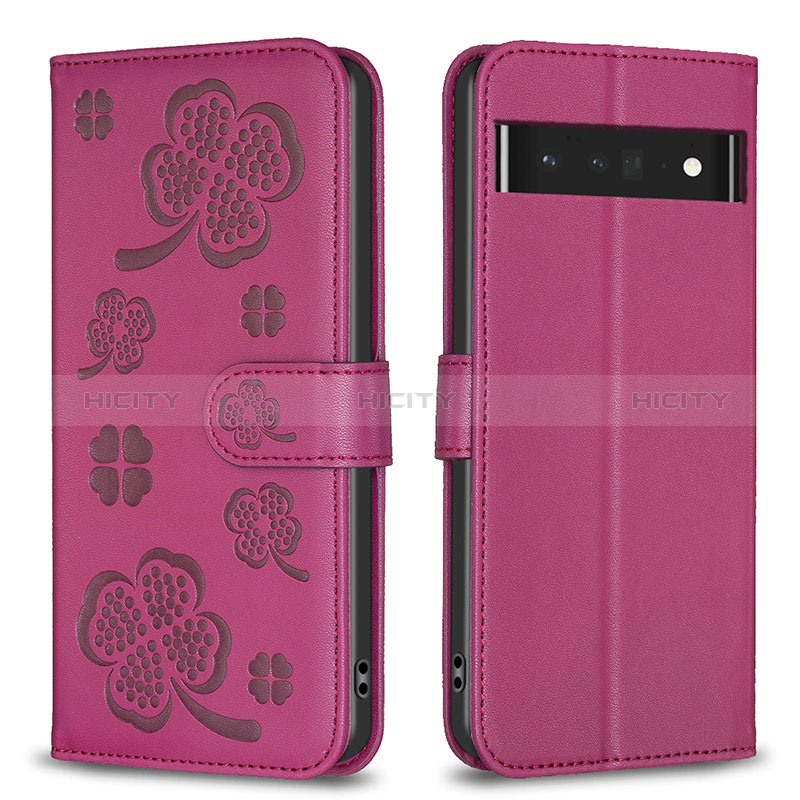 Funda de Cuero Cartera con Soporte Flores Carcasa BF1 para Google Pixel 7 Pro 5G Rosa Roja