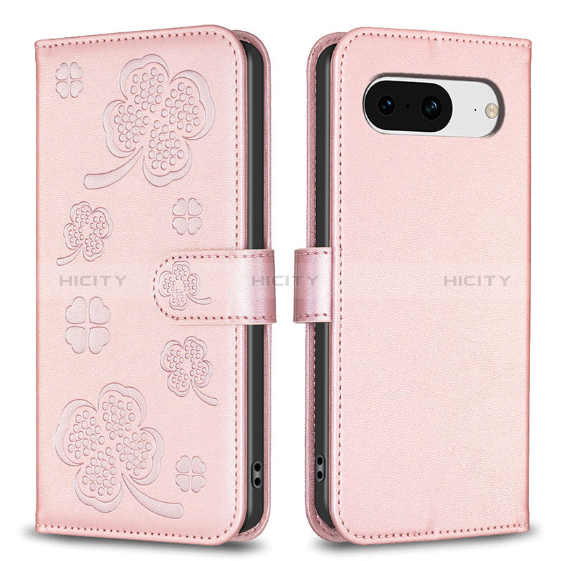 Funda de Cuero Cartera con Soporte Flores Carcasa BF1 para Google Pixel 8 5G Oro Rosa