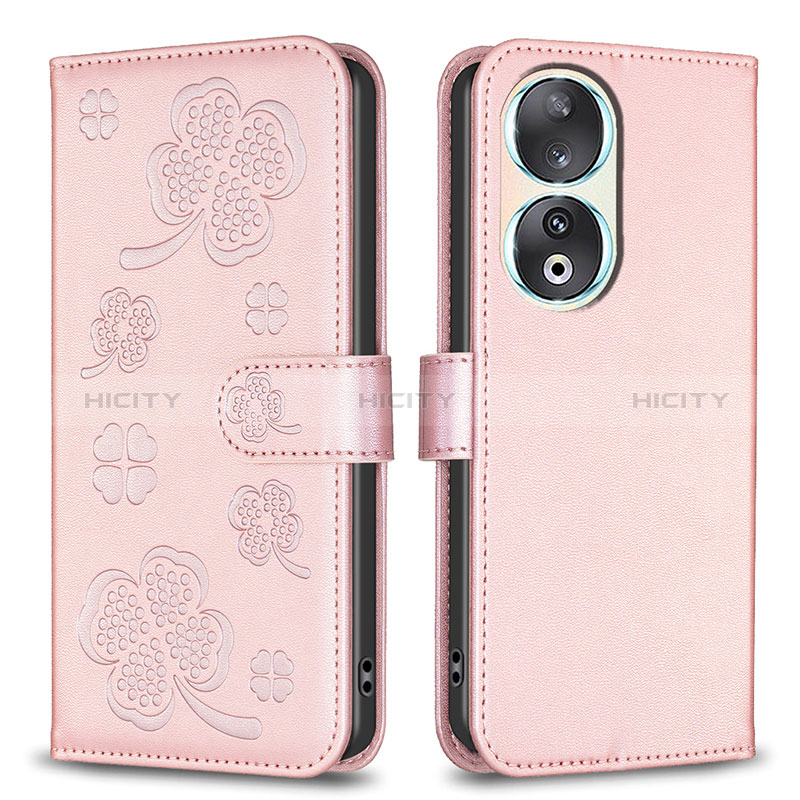 Funda de Cuero Cartera con Soporte Flores Carcasa BF1 para Huawei Honor 90 5G Oro Rosa