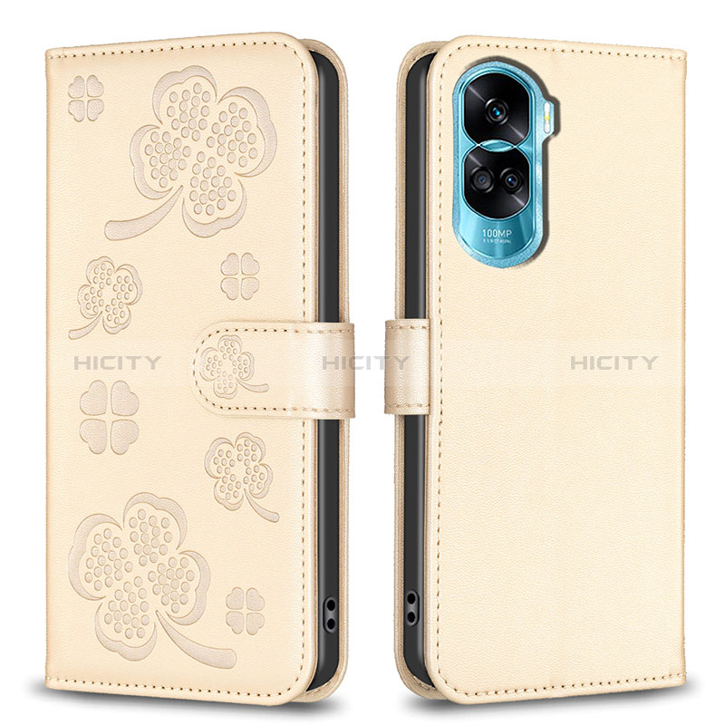 Funda de Cuero Cartera con Soporte Flores Carcasa BF1 para Huawei Honor 90 Lite 5G Oro