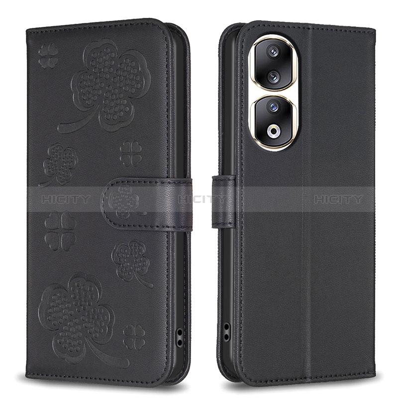 Funda de Cuero Cartera con Soporte Flores Carcasa BF1 para Huawei Honor 90 Pro 5G Negro