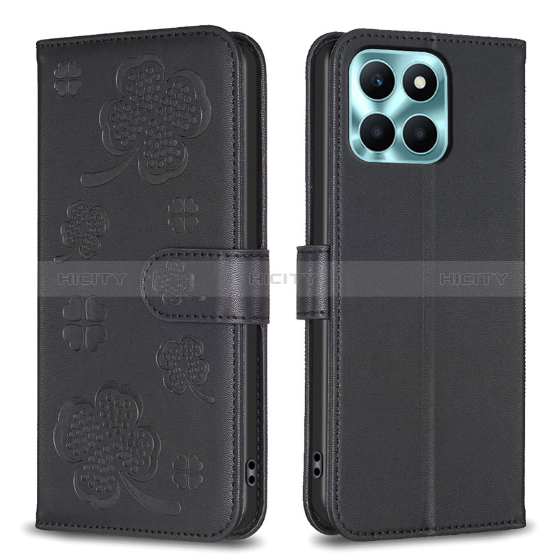 Funda de Cuero Cartera con Soporte Flores Carcasa BF1 para Huawei Honor X6a Negro