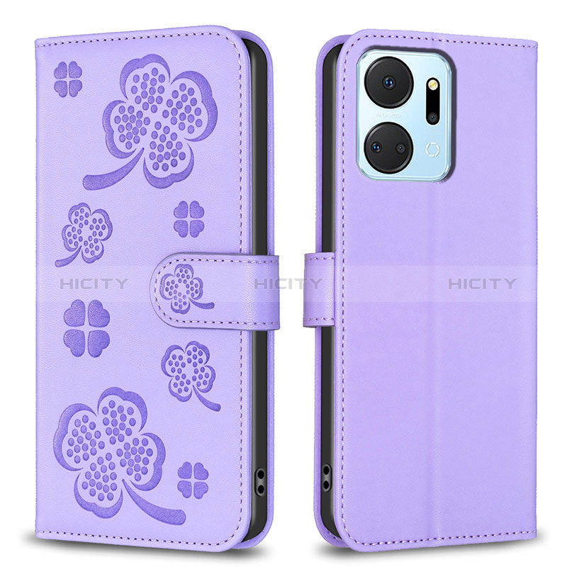 Funda de Cuero Cartera con Soporte Flores Carcasa BF1 para Huawei Honor X7a