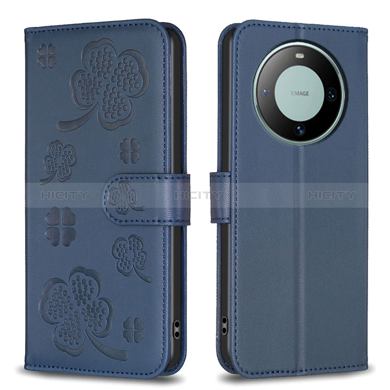 Funda de Cuero Cartera con Soporte Flores Carcasa BF1 para Huawei Mate 60 Pro Azul