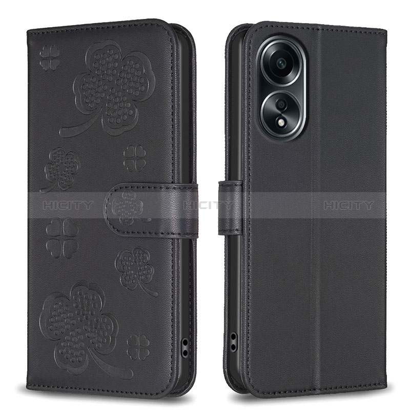 Funda de Cuero Cartera con Soporte Flores Carcasa BF1 para Oppo A18 Negro