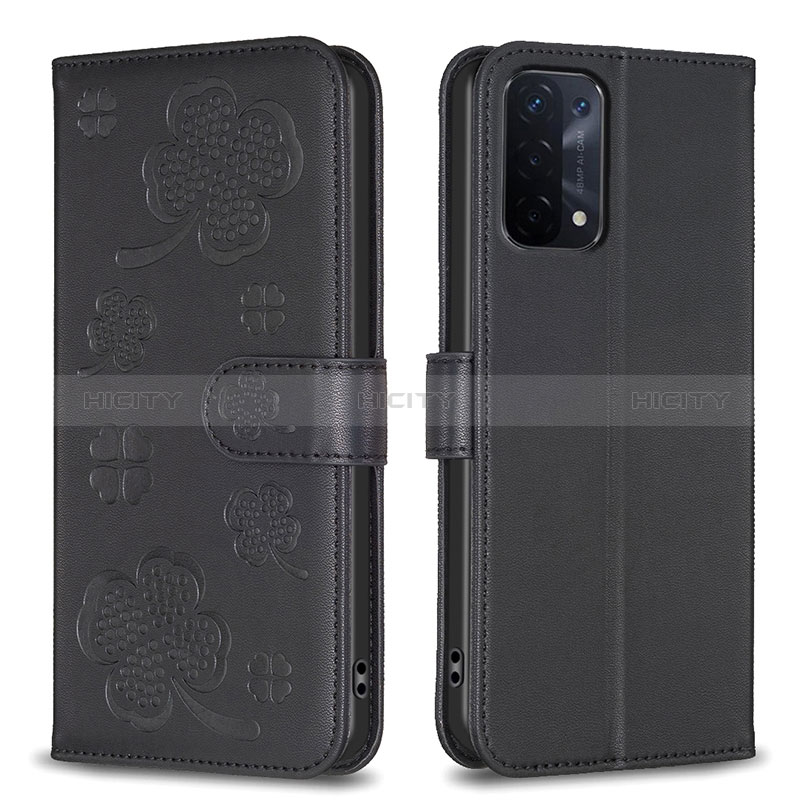 Funda de Cuero Cartera con Soporte Flores Carcasa BF1 para Oppo A54 5G Negro