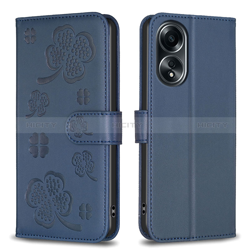 Funda de Cuero Cartera con Soporte Flores Carcasa BF1 para Oppo A58 4G Azul