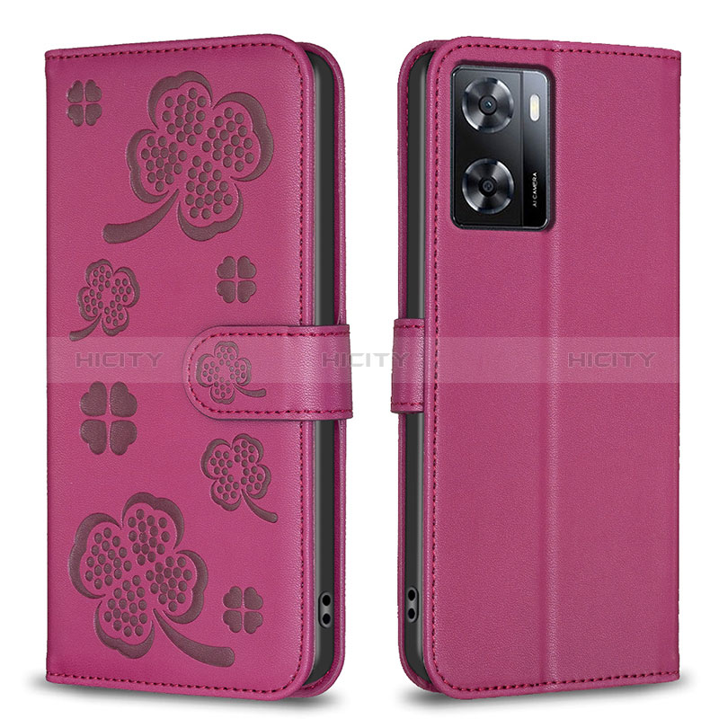 Funda de Cuero Cartera con Soporte Flores Carcasa BF1 para Oppo A77 4G