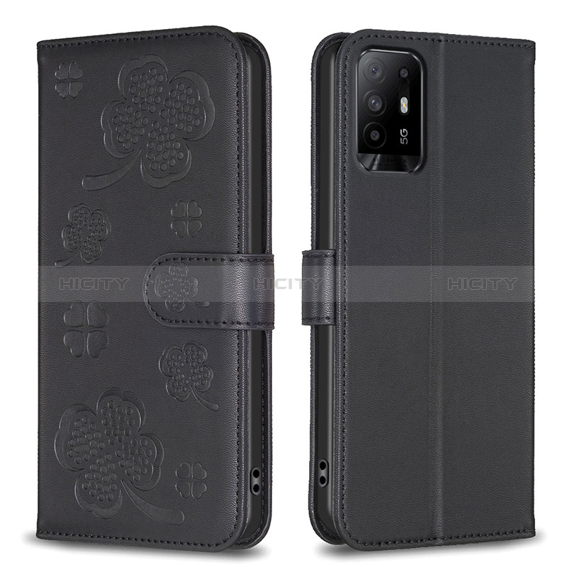 Funda de Cuero Cartera con Soporte Flores Carcasa BF1 para Oppo A94 5G Negro