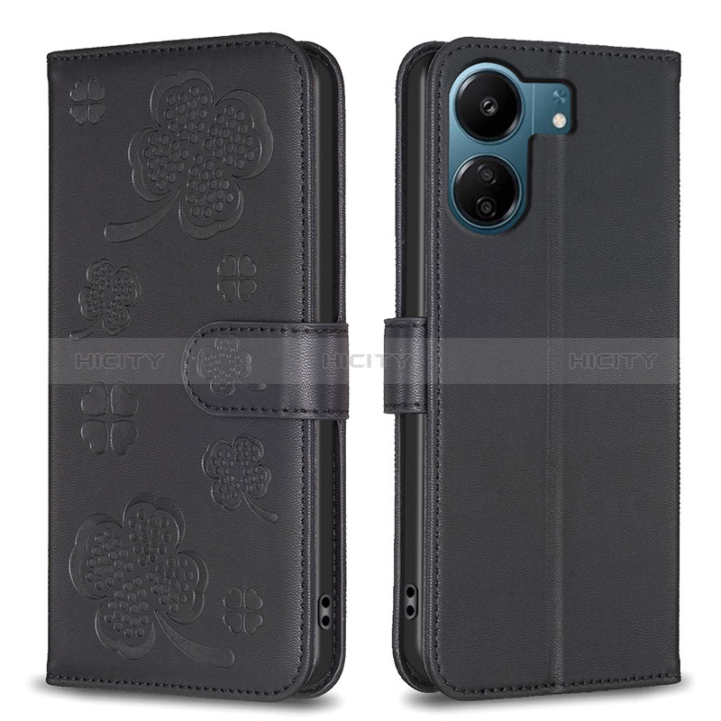 Funda de Cuero Cartera con Soporte Flores Carcasa BF1 para Xiaomi Poco C65 Negro