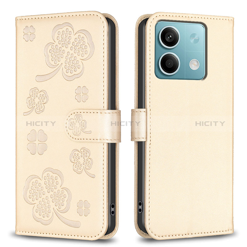 Funda de Cuero Cartera con Soporte Flores Carcasa BF1 para Xiaomi Redmi Note 13 5G Oro