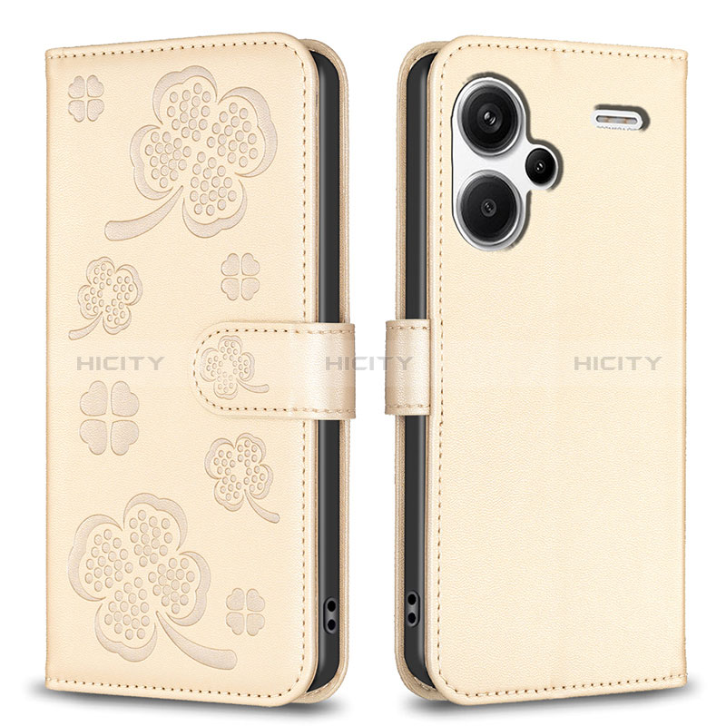 Funda de Cuero Cartera con Soporte Flores Carcasa BF1 para Xiaomi Redmi Note 13 Pro+ Plus 5G Oro