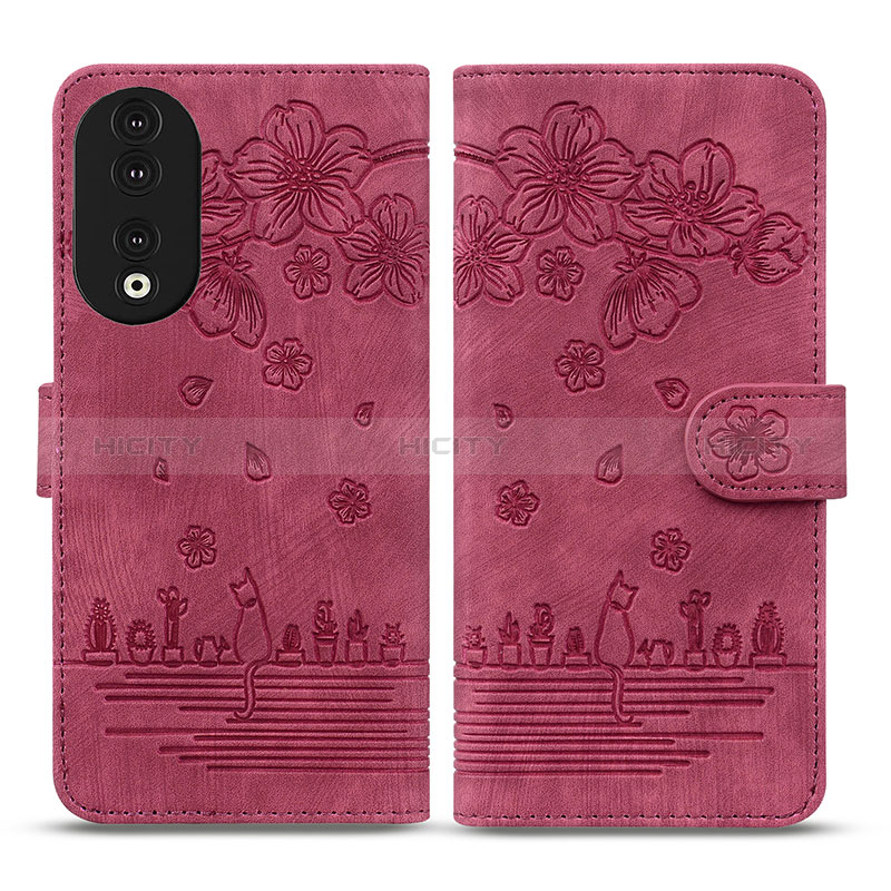 Funda de Cuero Cartera con Soporte Flores Carcasa HF1 para Huawei Honor 90 5G Rojo