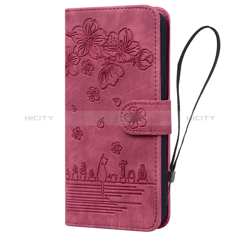 Funda de Cuero Cartera con Soporte Flores Carcasa HF1 para Huawei Honor X7a Rojo