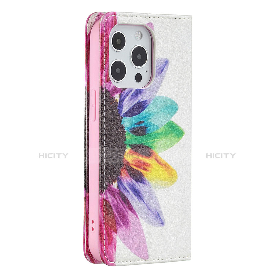 Funda de Cuero Cartera con Soporte Flores Carcasa L01 para Apple iPhone 13 Pro Max Rosa