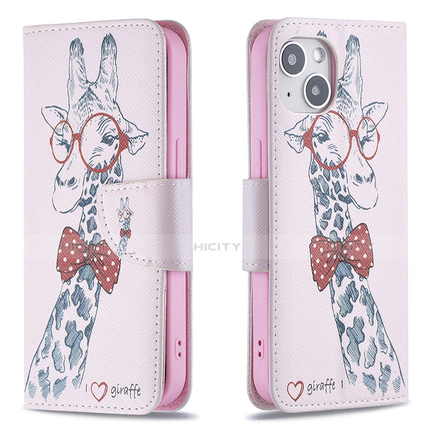 Funda de Cuero Cartera con Soporte Flores Carcasa L01 para Apple iPhone 14 Rosa