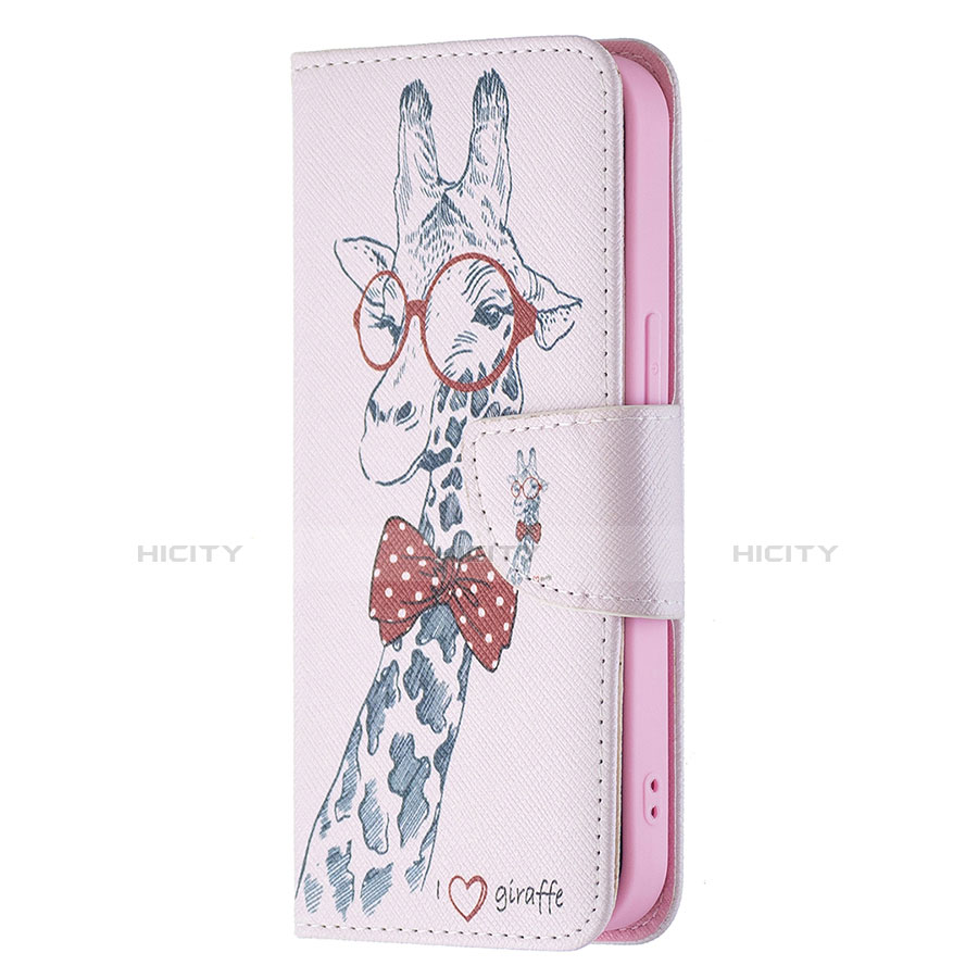 Funda de Cuero Cartera con Soporte Flores Carcasa L01 para Apple iPhone 14 Rosa