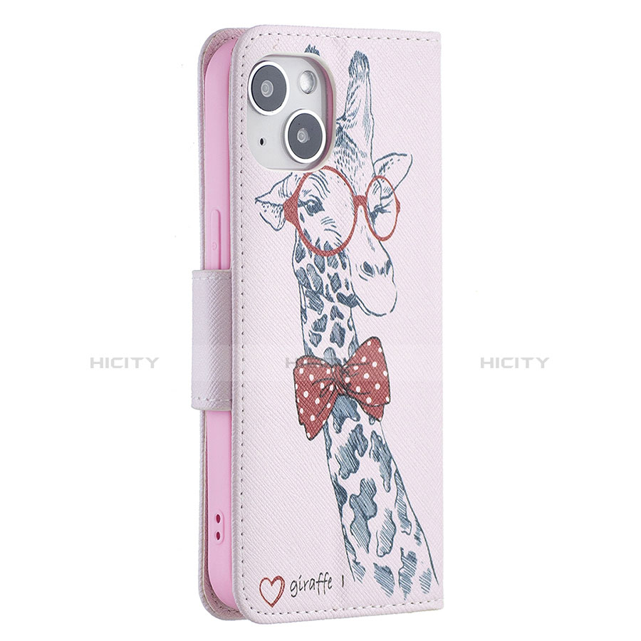 Funda de Cuero Cartera con Soporte Flores Carcasa L01 para Apple iPhone 14 Rosa