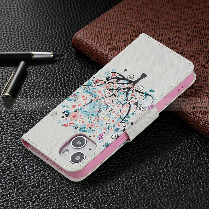 Funda de Cuero Cartera con Soporte Flores Carcasa L01 para Apple iPhone 15 Plus Multicolor