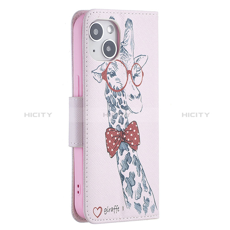 Funda de Cuero Cartera con Soporte Flores Carcasa L01 para Apple iPhone 15 Plus Rosa