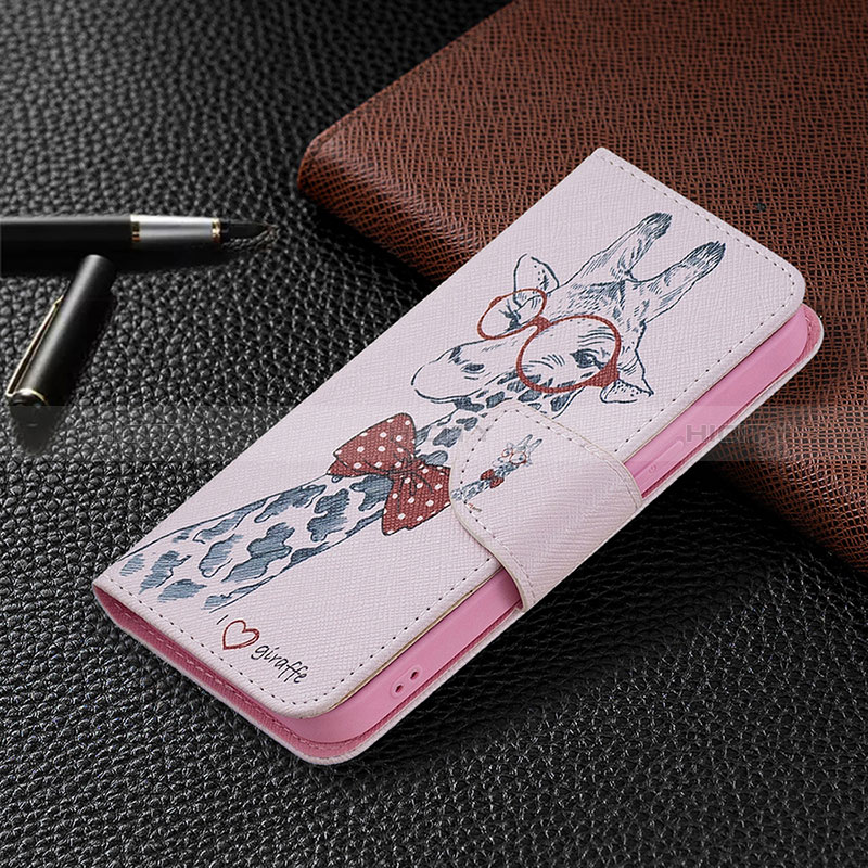 Funda de Cuero Cartera con Soporte Flores Carcasa L01 para Apple iPhone 15 Plus Rosa