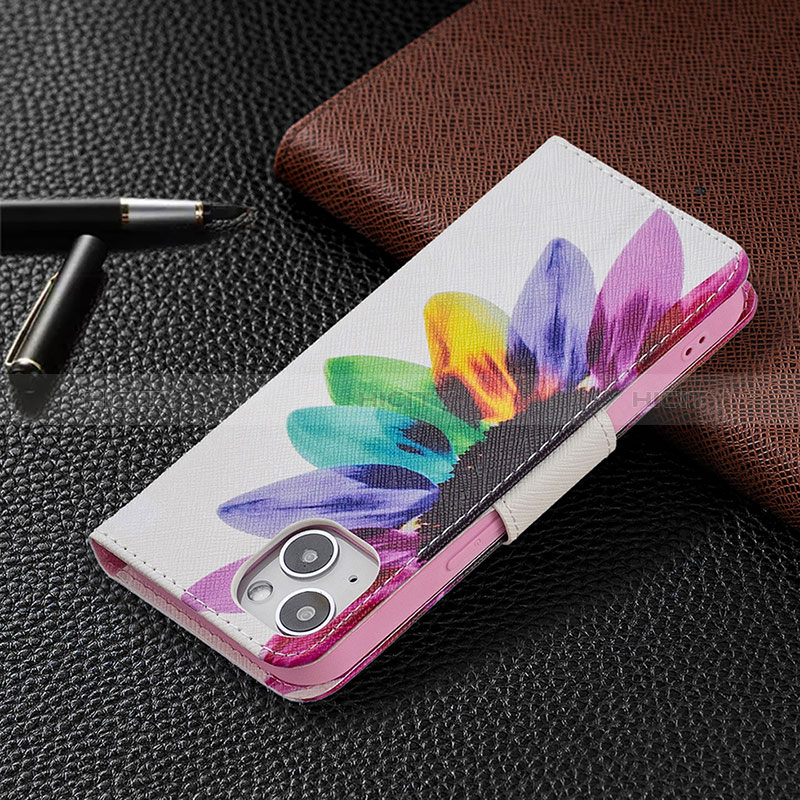 Funda de Cuero Cartera con Soporte Flores Carcasa L01 para Apple iPhone 15 Plus Vistoso