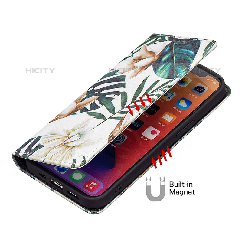 Funda de Cuero Cartera con Soporte Flores Carcasa L01 para Apple iPhone 15 Pro Max Multicolor