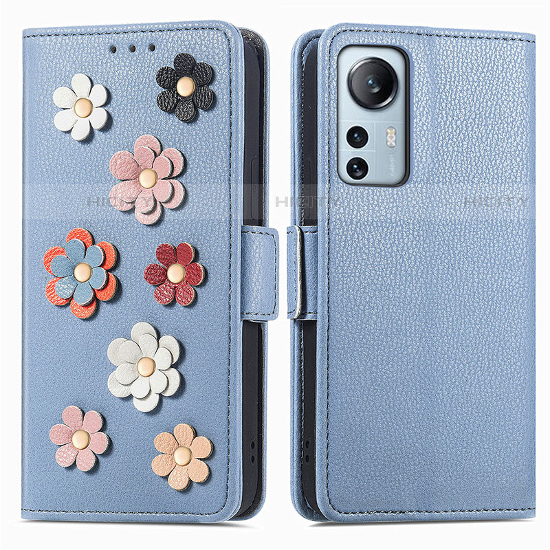 Funda de Cuero Cartera con Soporte Flores Carcasa L01 para Xiaomi Mi 12 Lite 5G Azul