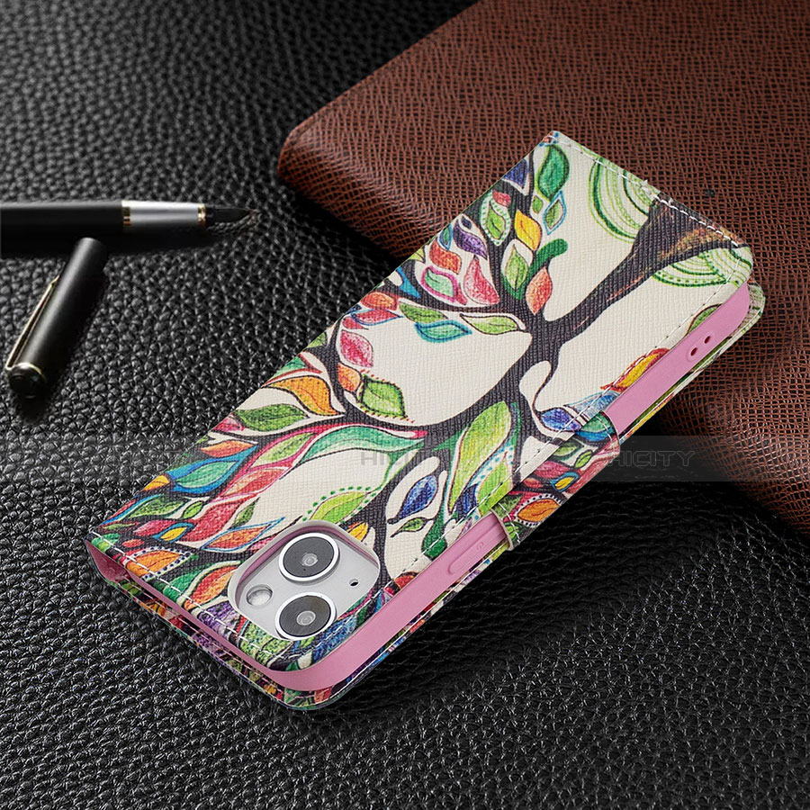 Funda de Cuero Cartera con Soporte Flores Carcasa L02 para Apple iPhone 13 Multicolor