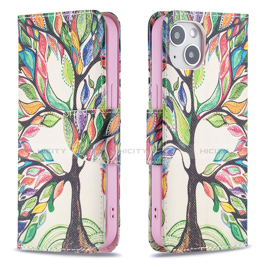 Funda de Cuero Cartera con Soporte Flores Carcasa L02 para Apple iPhone 14 Multicolor