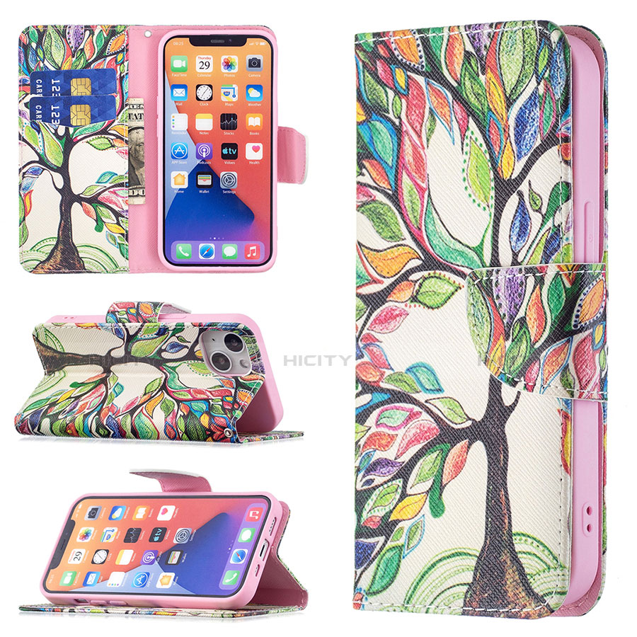 Funda de Cuero Cartera con Soporte Flores Carcasa L02 para Apple iPhone 14 Multicolor