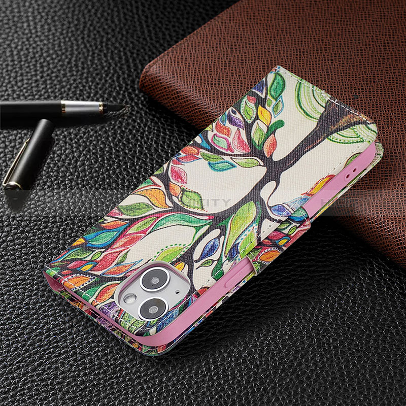 Funda de Cuero Cartera con Soporte Flores Carcasa L02 para Apple iPhone 15 Multicolor