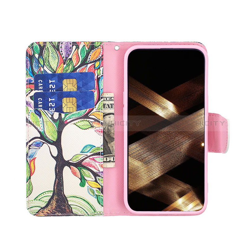 Funda de Cuero Cartera con Soporte Flores Carcasa L02 para Apple iPhone 15 Plus Multicolor