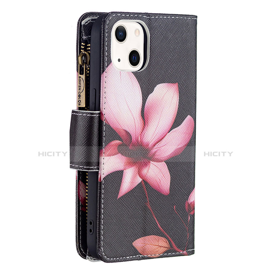 Funda de Cuero Cartera con Soporte Flores Carcasa L03 para Apple iPhone 13 Marron